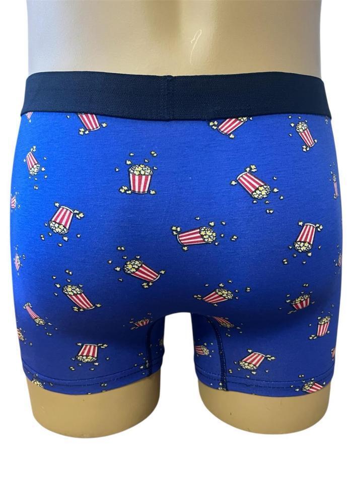 Boxeri de barbati veseli ,imprimeu pop corn ,culoare albastru ,En-gros